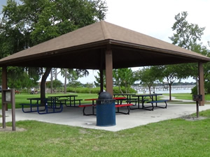 pavilion at R.E. Olds public fishing pier